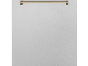 ZLINE Autograph Edition 24 "3rd Rack Top Touch Control Long Tub غسالة أطباق في DuraSnow® من الفولاذ المقاوم للصدأ بمقبض برونزي شمبانيا ، 51dBa (DWMTZ-SN-24-CB)