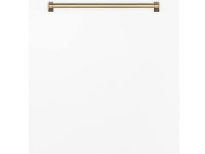 ZLINE Autograph Edition 24 "3rd Rack Top Touch Control Long Tub غسالة صحون باللون الأبيض غير اللامع مع مقبض برونزي شامباني ، 51dBa (DWMTZ-WM-24-CB)