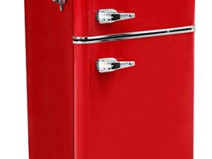 Frigidaire EFR840-RED 3.2 قدم مكعب باللون الأحمر 2 باب ثلاجة بار ريترو مع فتاحة زجاجات جانبية