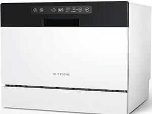غسالة صحون كونترتوب ، غسالة أطباق محمولة Blitzhome BH-DW02 مع 6 إعدادات للأماكن ، 6 برامج ، رش مزدوج 360 درجة ، وظيفة البخار والتجفيف بالهواء 167 درجة ، غسالة أطباق مدمجة للشقق و RVs