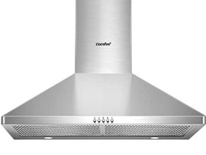 Comfee CVP30W6AST شفاط هرمي مجاري الأنبوب 450 CFM من الفولاذ المقاوم للصدأ مع مروحة عادم 3 سرعات ، مرشحات دائمة من الألومنيوم من 5 طبقات ، مصباحان LED ، قابلان للتحويل إلى مجرى ، 30 بوصة