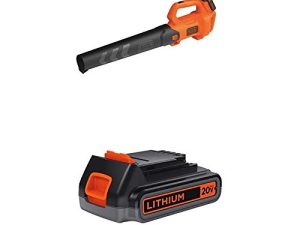 BLACK + DECKER 20V MAX منفاخ أوراق مع بطارية ليثيوم إضافية 2.0 أمبير في الساعة (BCBL700D1 & LBXR2020-OPE)
