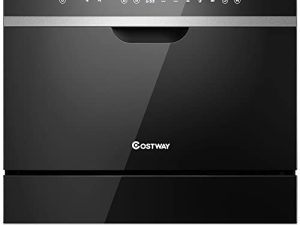 غسالة أطباق COSTWAY ، غسالة أطباق مدمجة مع 6 إعدادات لحفظ 72 ساعة ، وظيفة تجفيف الهواء ، التحكم باللمس و 5 برامج غسيل ، غسالة أطباق للشقق الصغيرة ، مساكن الطلبة ، قوارب ، عربات سكن متنقلة