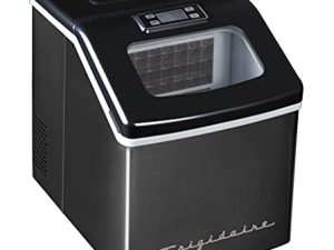 صانع Frigidaire EFIC452-SSBLACK XL ، ينتج 40 رطلاً. من مكعبات الثلج المربعة الشفافة يوميًا ، أسود غير القابل للصدأ