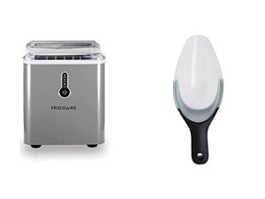 Frigidaire EFIC108-SILVER سطح طاولة محمول ، آلة صنع ثلج بسعة 26 رطلاً في اليوم ، مغرفة مرنة فضية و OXO Good Grips
