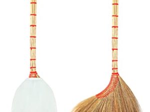 Generic رأس فرشاة ذات شعيرات سميكة للغاية مصنوعة يدويًا من العشب التايلاندي ، مكنسة آسيوية تقليدية ، مكنسة Broomcorn Plus 100 في المائة من غطاء غبار القطن ، 40 × 18 × 1.5 بوصة ، أحمر