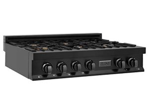 ZLINE 36 بوصة بورسلين Rangetop من الفولاذ المقاوم للصدأ الأسود مع 6 شعلات غاز من النحاس (RTB-BR-36)
