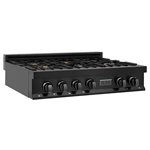 ZLINE 36 بوصة بورسلين Rangetop من الفولاذ المقاوم للصدأ الأسود مع 6 شعلات غاز من النحاس (RTB-BR-36) ZLINE 36 بوصة بورسلين Rangetop من الفولاذ المقاوم للصدأ الأسود مع 6 شعلات غاز من النحاس (RTB-BR-36)