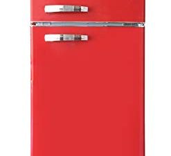 RCA RFR1055-RED ، ثلاجة ريترو 2 باب بحجم الشقة مع فريزر ، 10 ، أحمر ، قدم مكعب