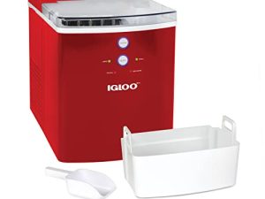 Igloo ICEB33RD آلة صنع أسطح كهربائية محمولة ذات سعة كبيرة ، 33 جنيهًا في 24 ساعة ، 9 مكعبات جاهزة في 7 دقائق ، مع مغرفة ثلج وسلة ، أحمر