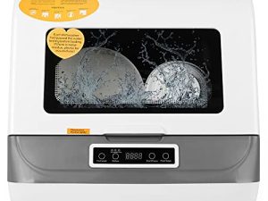 غسالة أطباق LemoHome المحمولة ، 4 برامج غسيل ، وظيفة تجفيف الهواء وضوء LED للشقق الصغيرة ، مساكن الطلبة و RVs (أبيض)