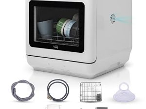 غسالة أطباق Washine Countertop - غسالة أطباق شخصية موفرة للطاقة - غسالة أطباق RV مع 5 دورات غسيل سريع وتجفيف الهواء - غسالة أطباق مع خزان مزدوج / وضع صنبور