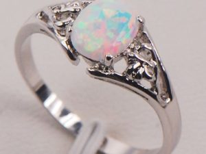 متجر Nongkhai الأبيض النار أوبال 925 فضة أحجار كريمة خاتم مقاس 5 6 7 8 9 10 11 (11)