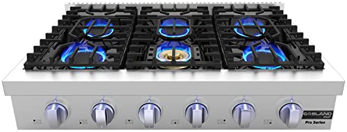 موقد غاز 36 بوصة ، GASLAND Chef Professional Gas Rangetop Slide-in Pro RT3606 مع أضواء مؤشر زرقاء ، 6 شعلات محكمة الغلق ، شبكات من الحديد الزهر ، إعادة الإشعال ، توصيل 120 فولت موقد غاز 36 بوصة ، GASLAND Chef Professional Gas Rangetop Slide-in Pro RT3606 مع أضواء مؤشر زرقاء ، 6 شعلات محكمة الغلق ، شبكات من الحديد الزهر ، إعادة الإشعال ، توصيل 120 فولت