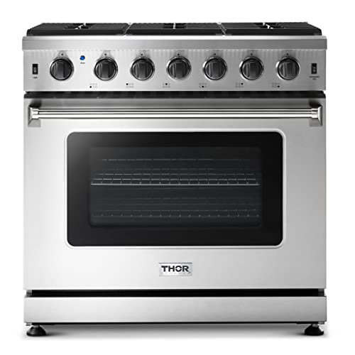 نطاق الغاز الاحترافي القائم على طراز Thor Kitchen 36 بوصة مع 6.0 قدم مكعب. فرن ، 6 شعلات ، من الستانلس ستيل - طقم تحويل LRG3601U + LP نطاق الغاز الاحترافي القائم على طراز Thor Kitchen 36 بوصة مع 6.0 قدم مكعب. فرن ، 6 شعلات ، من الستانلس ستيل - طقم تحويل LRG3601U + LP