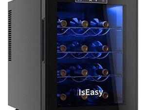 ثلاجة IsEasy 12 زجاجة نبيذ ، ثلاجة نبيذ قائمة بذاتها مع قبو نبيذ رقمي للتحكم في درجة الحرارة 46 درجة فهرنهايت - 66 درجة فهرنهايت للنبيذ الأحمر والأبيض أو الشمبانيا أو النبيذ الفوار