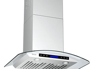 شفاط مطبخ EKON KITCHEN NAP03-30 بوصة مثبت على الحائط من الفولاذ المقاوم للصدأ والزجاج المنحني 900 CFM / 4 سرعات تحكم باللمس مع جهاز تحكم عن بعد وشاشة LCD / 2 قطعة مصباح LED 3 وات / 2 قطعة مرشحات يربك