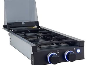 RecPro RV بوتاجاز غاز مدمج | 2 شعلة | RV Cooktop Stove | شعلات 6500 وحدة حرارية بريطانية | يشمل الغطاء