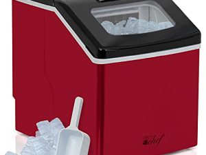 Deco Chef 40LB صانعة ثلج على سطح الطاولة للمنزل والمكتب والحانات والحفلات ، تصنع مكعبات كبيرة جدًا ، 2.4 رطل من الثلج كل 15-20 دقيقة ، تنظيف ذاتي ، مؤشر حالة LCD ، حجم مكعب قابل للتعديل ، أحمر