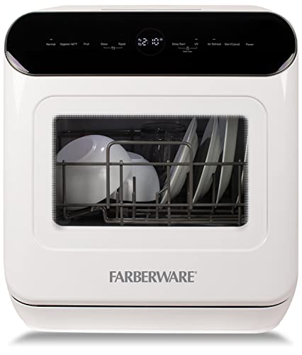 Farberware FCDMGDWH غسالة أطباق محمولة كاملة على سطح الطاولة مع ضوء LED 2 إعدادات مكان ، 5 برامج غسيل ، باب زجاجي ، أبيض Farberware FCDMGDWH غسالة أطباق محمولة كاملة على سطح الطاولة مع ضوء LED 2 إعدادات مكان ، 5 برامج غسيل ، باب زجاجي ، أبيض