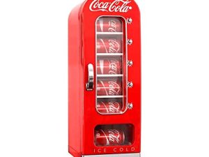 Coca-Cola Exclusive New Retro Vending Machine Style 10 Can Mini Fridge ، 12V DC / 110V AC مع نافذة عرض طويلة للمنزل ، النوم ، المكتب ، غرفة الألعاب