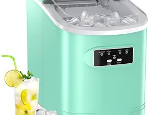 آلة صنع الثلج من Silonn Ice ، 26 رطلاً في 24 ساعة ، 9 مكعبات جاهزة في 6 دقائق ، صانع ثلج صغير التنظيف الذاتي مع مغرفة ثلج وسلة ، أخضر (SLIM07)