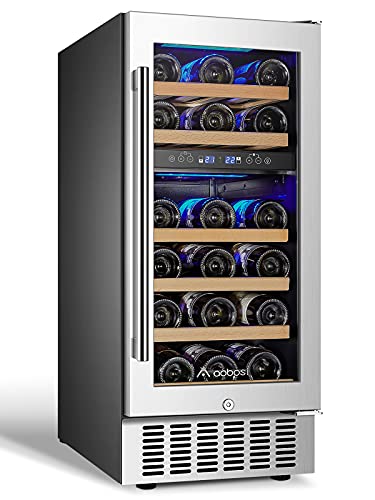 AAOBOSI 【مُحدَّث】 15 بوصة مبرد نبيذ ، 28 زجاجة نبيذ ثنائي المنطقة مع باب زجاجي مقوى من الفولاذ المقاوم للصدأ ، وظيفة الذاكرة ، زجاجات شمبانيا مناسبة ، ثلاجة نبيذ قائمة بذاتها ومدمجة AAOBOSI 【مُحدَّث】 15 بوصة مبرد نبيذ ، 28 زجاجة نبيذ ثنائي المنطقة مع باب زجاجي مقوى من الفولاذ المقاوم للصدأ ، وظيفة الذاكرة ، زجاجات شمبانيا مناسبة ، ثلاجة نبيذ قائمة بذاتها ومدمجة