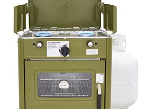 Hike Crew Outdoor Gas Camping Oven مع حقيبة حمل | موقد وفرن محمول 2 في 1 يعمل بالبروبان مع نطاق موقد موقد 2 ، إشعال تلقائي ، إغلاق آمن للحرارة الزائدة ، ميزان حرارة مدمج ، منظم خرطوم