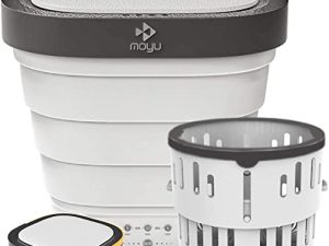 MOYU غسالة دلو صغيرة محمولة قابلة للطي مع أنابيب تجفيف وتجفيف دوارة (قابس أمريكي أبيض 110 فولت)