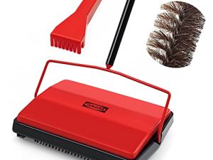 JEHONN Carpet Floor Sweeper Manual with Horsehair، Non Electric Quite Rug Roller Brush Push for Cleaning شعر الحيوانات الأليفة ، الحطام السائب ، الوبر (أحمر)