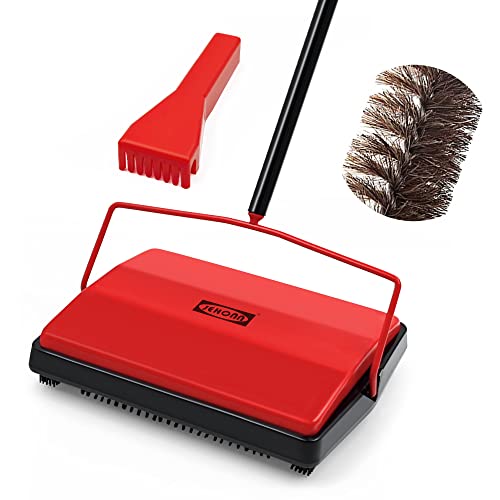 JEHONN Carpet Floor Sweeper Manual with Horsehair، Non Electric Quite Rug Roller Brush Push for Cleaning شعر الحيوانات الأليفة ، الحطام السائب ، الوبر (أحمر) JEHONN Carpet Floor Sweeper Manual with Horsehair، Non Electric Quite Rug Roller Brush Push for Cleaning شعر الحيوانات الأليفة ، الحطام السائب ، الوبر (أحمر)