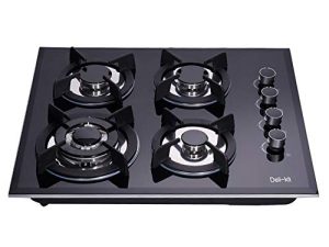 Deli-kit® 24 بوصة موقد غاز مزدوج مختوم بالوقود 4 شعلات من الزجاج المقسى موقد غاز مسطح DK145-A01S طباخ غاز