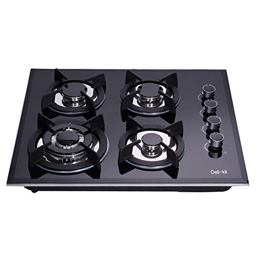 Deli-kit® 24 بوصة موقد غاز مزدوج مختوم بالوقود 4 شعلات من الزجاج المقسى موقد غاز مسطح DK145-A01S طباخ غاز Deli-kit® 24 بوصة موقد غاز مزدوج مختوم بالوقود 4 شعلات من الزجاج المقسى موقد غاز مسطح DK145-A01S طباخ غاز