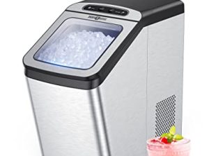 Nugget Ice Maker كونترتوب ، آلة صنع الثلج من Paris Rhône Pebble ، عازل سميك ، 30 رطلاً في اليوم ، تنظيف ذاتي ، تشغيل هادئ ، صانع ثلج بيليه ، صانع ثلج سونيك للمنزل / المكتب / البار / RV / الحفلة