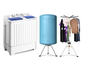 غسالة Giantex المحمولة 17.6lbs ، مجفف ملابس 900W ، مجفف وسخان كهربائي للغسيل ، غسالة وكومبو سبينر مع حامل تدفئة بدون فتحات لشقة Travel RV