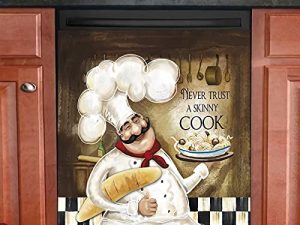ملصق Homa Never Trust a Skinny Cook لغسالة الأطباق ، ملصق لوحة مغناطيسية ، غطاء ثلاجة الشيف لديكور المطبخ ، 23 بوصة عرض × 26 بوصة ارتفاع ، 23 بوصة × 26 بوصة