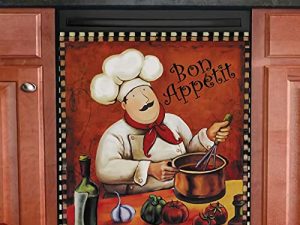 ملصقات مغناطيسية لصائق Bon Appetit من Homa ، غطاء باب غسالة أطباق الشيف ، غطاء لوحة من الفينيل لتزيين المطبخ وطلاء بالزيت 23 بوصة × 17 بوصة ، 23 بوصة × 17 بوصة