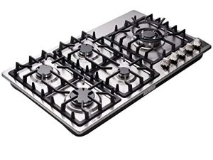 موقد غاز Deli-kit 34 بوصة ، موقد غاز مزدوج ، 5 شعلات من الفولاذ المقاوم للصدأ ، موقد غاز DK258-A08