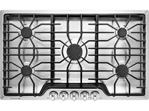 Frigidaire FFGC3626SS 36 ADA - موقد غاز مدمج متوافق مع 5 شعلات محكمة الغلق 51000 وحدة حرارية بريطانية إجمالي الناتج شبكات مستمرة منخفضة النضج ومقابض تحكم منسقة الألوان: