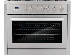 COSMO COS-965AGFC 36 بوصة نطاق الغاز مع موقد 5 شعلات ، 3.8 متر مكعب. فرن حراري سريع مع 5 وظائف ، شبكات حديد زهر شديدة التحمل من الفولاذ المقاوم للصدأ